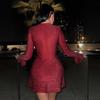 European and American new women's evening dress fashionable and sexy slim-fitting solid color long-sleeved dress