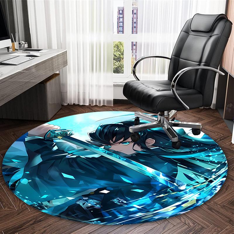 1pc Demon Slayer5 Print Round Carpet Chair Round Carpet Suitable for Bedroom Living Room Home Decorative Carpet