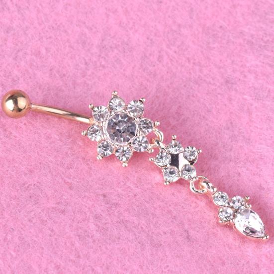 Lady Strass Blume Edelstahl Bauchnabel Nabel Ring Piercing Schmuck
