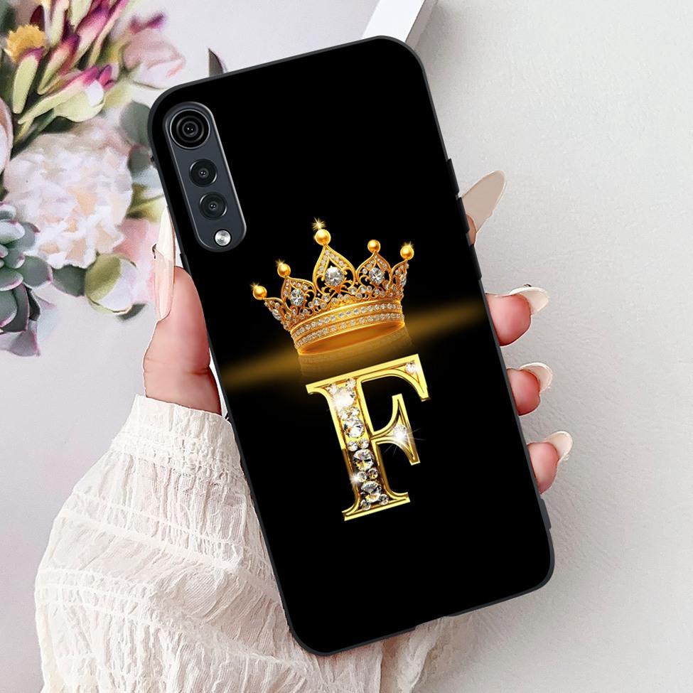 For LG Velvet 4G 5G UW Back Cover For LG Velvet 5G UW Case Fashion Luxury A-Z Letters Crown 2D Painted Soft Black Phone Case