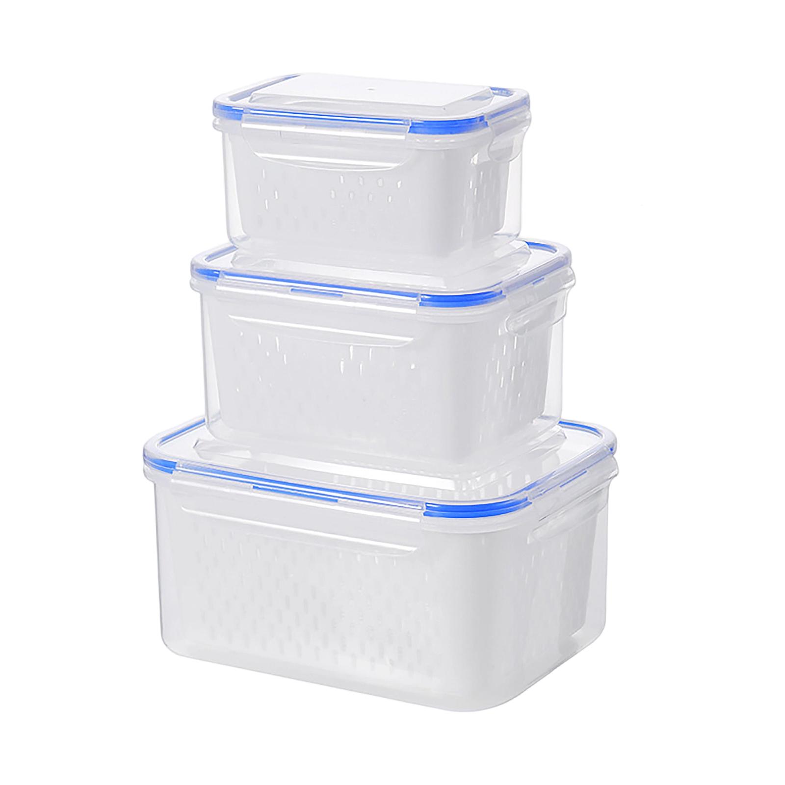 Fruit Storage Containers For Fridge, Leakproof Produce Containers With Removable Colander, Refrigerator Organizers And Storage синий