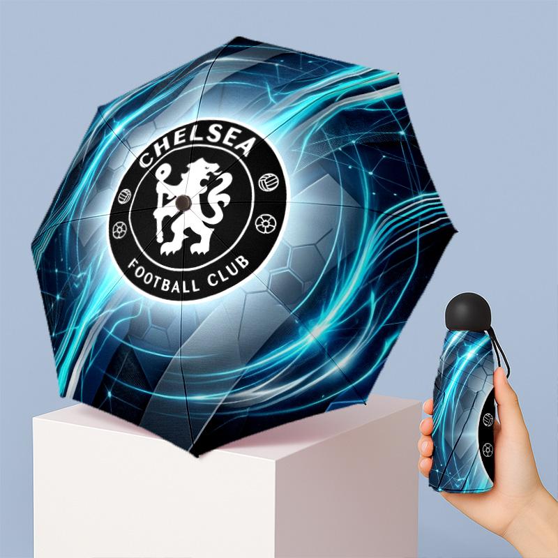 Chelsea FC Pattern Printed Mini 5 Folds 8 Ribs Compact Umbrella Windproof Waterproof Lightweight Portable Folding