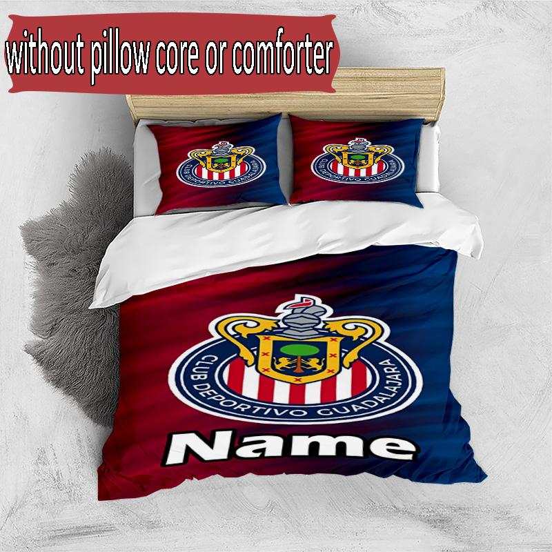 3pcs Duvet Cover Set (1*Duvet Cover + 2*Pillowcase, Without Core), Custom Name Club Deportivo Guadalajara Pattern Bedding Set, Home Bedroom Decor Gift