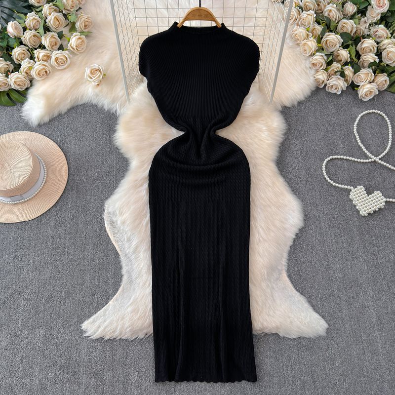 

Summer New Arrival Knitting Dress Women s French Style Retro Fancy Silm Slim Looking Elegant Slimming Sheath Dress Black All yards