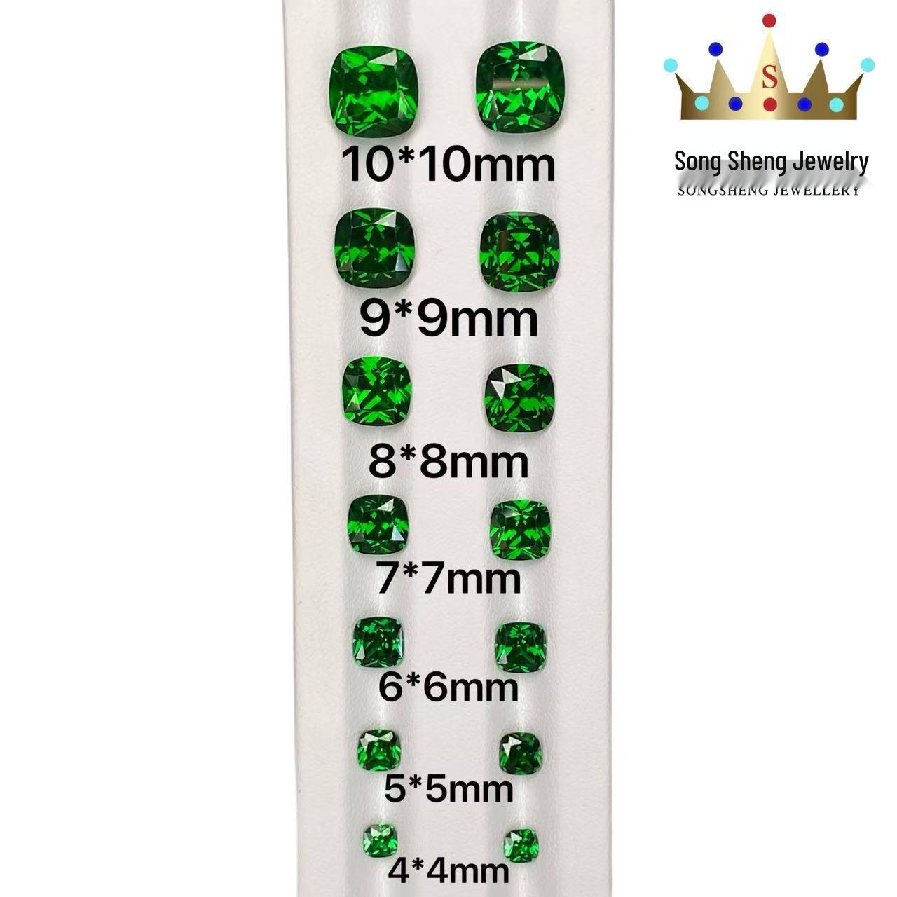 Tsavorite Green Cushion Cut Zirconia Gem, Faceted Kazzani Square, Full Fire Color, Loose Stone for Jewelry Cushion 4*4mm