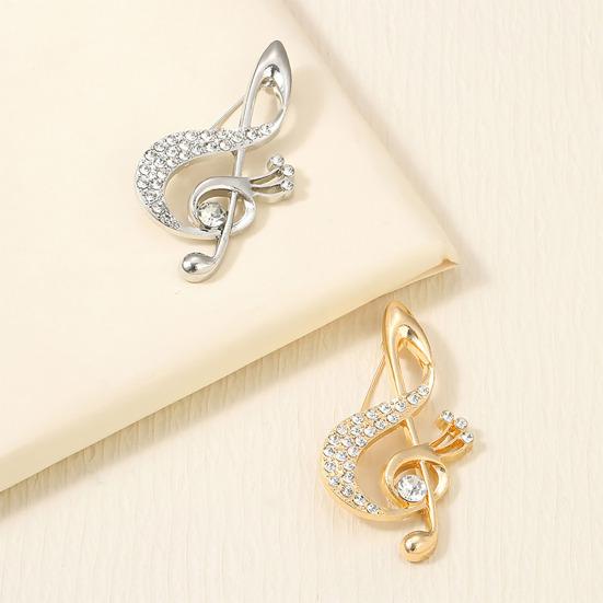 Women Brooch Sparkling Rhinestone Inlaid Musical Note Shape Anti-Exposure Buckle Suits Shirts Sweaters Bags Pin Outfit Accessory