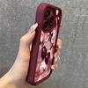 Cherry Bowknot Diamond iPhone 15/16/17 Case - Red Wine Groove Pattern