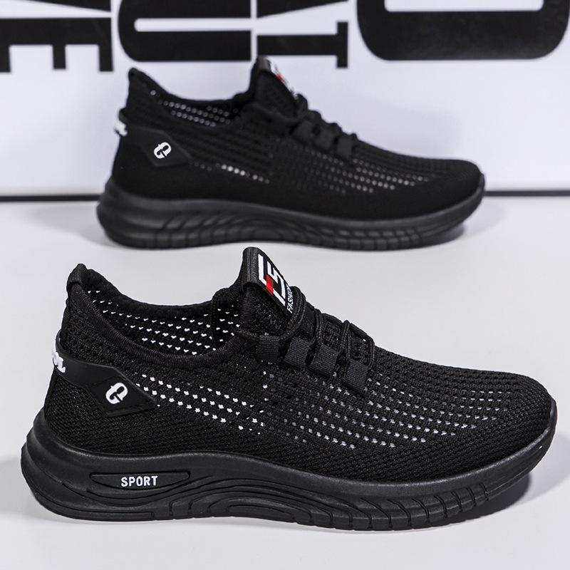 Men's Summer Breathable Mesh Flyknit Shoes - Korean Style, Slip-On, Hollow Design