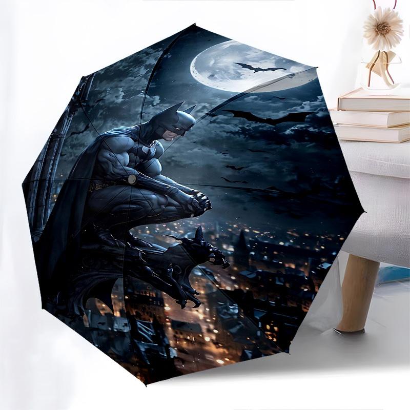 1pc Batman Night Automatic Folding Umbrella - Compact 8-Rib Design, Durable Plastic & Iron1414L