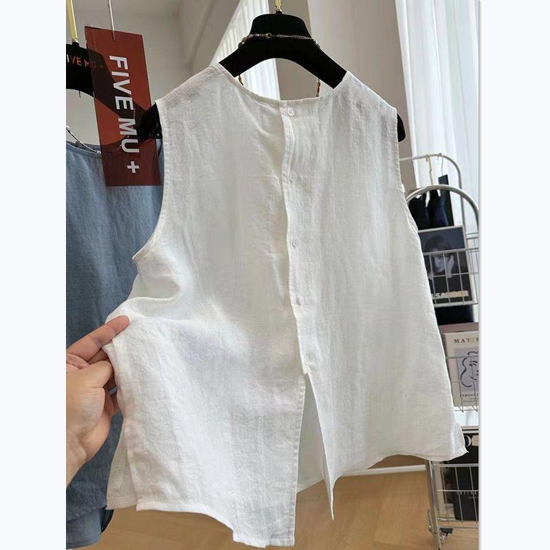 

Летняя тонкая свободная рубашка с круглым вырезом, без рукавов, маленький жилет, универсальная, в литературном стиле XL белый