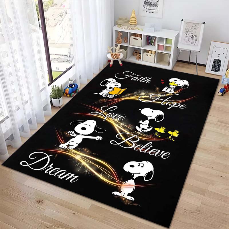 Rug with a Snoopy cartoon print, non-slip and stain-resistant, perfect for home decoration and as a gift for friends and family.
