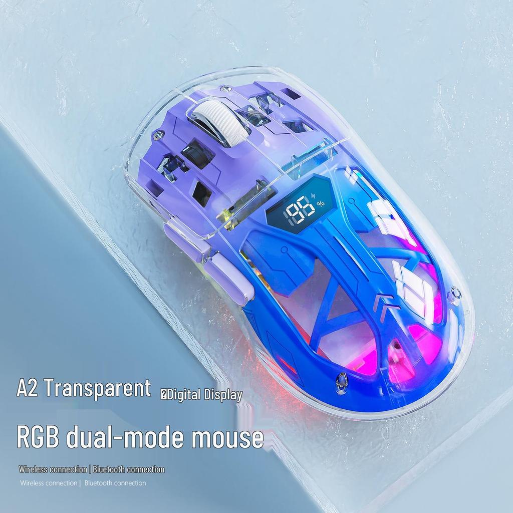 Free Wolf A2 Dual-Mode RGB Wireless Bluetooth Transparent Gaming Mouse