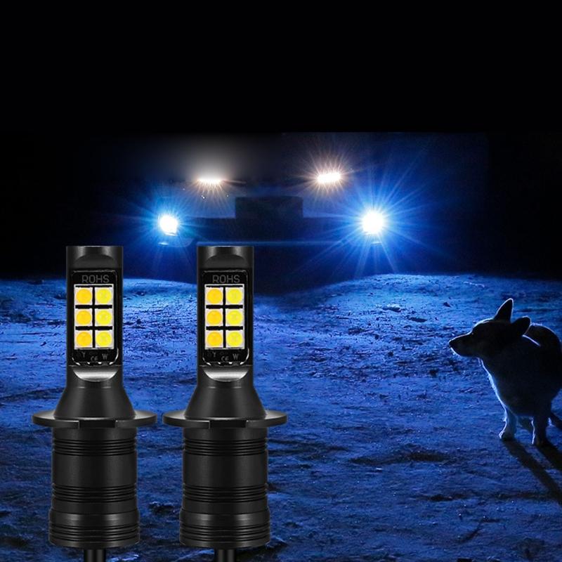 Car Highlight LED Anti Fog Lamp Bulb Dual Color H1 H3 880 881 Driving Light 2pcs