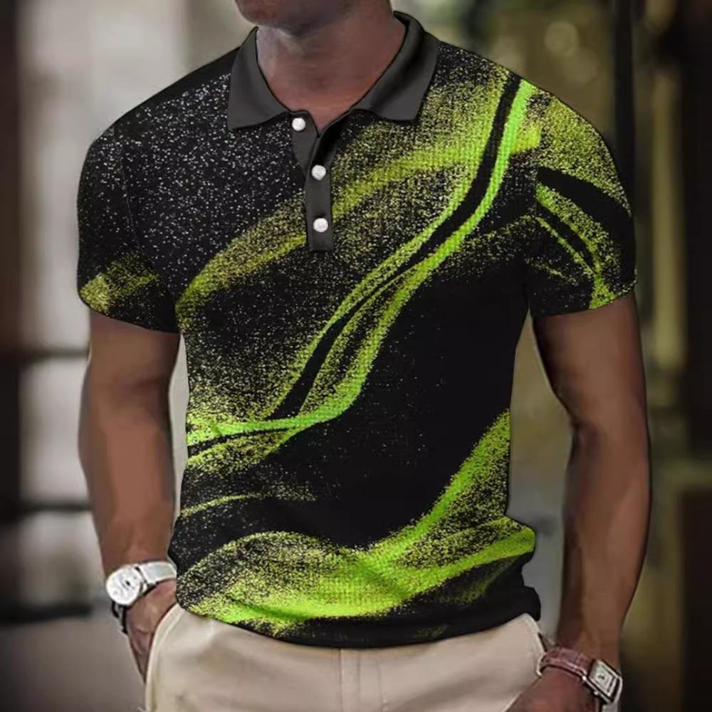 Trendy Gradient Pattern 3D Digital Printing Men's Casual Polo Shirt