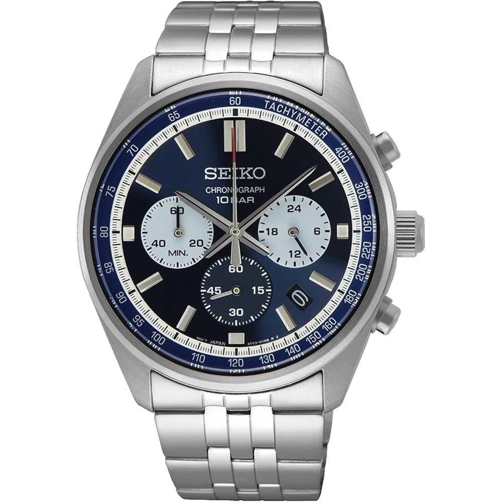 Seiko Chronograph Quartz Watch SSB427P1 Men s Silver Navy Dial 1/5 Second Timing