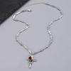 Alloy Rose Crucifix Pendant Necklace For Everyday Wear Religious Symbol Jewelry Gift With Adjustable Chain Design