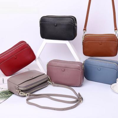 Torba Damska na Ramię ze Skóry Bydlęcej, Torba Crossbody na Zamek z Wieloma Przegrodami, Praktyczna Damska Torebka, Prosta Mała Kwadratowa Torba