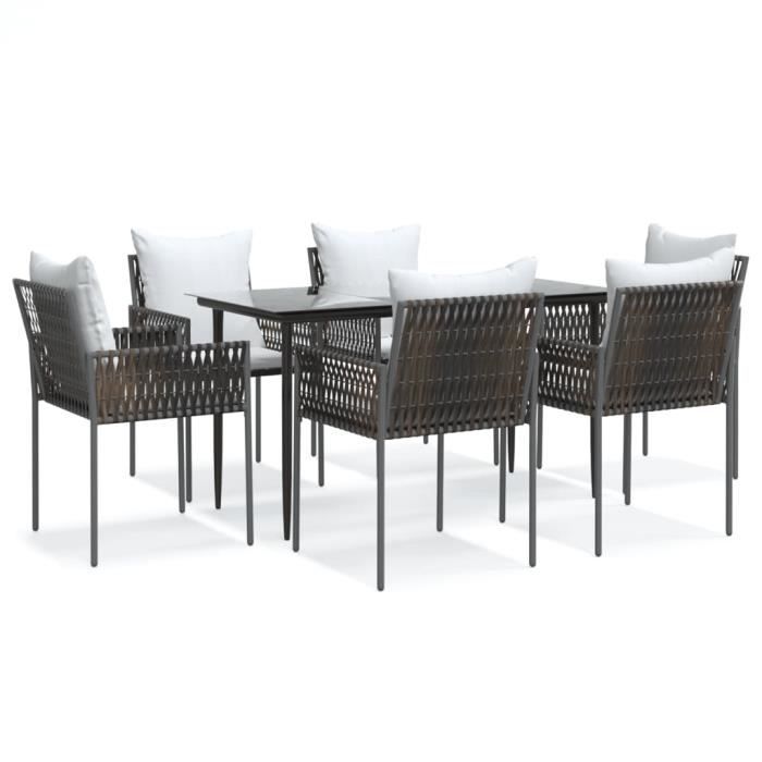 VidaXL Ensemble à manger de jardin 7 pcs coussins résine tressée acier 3187054