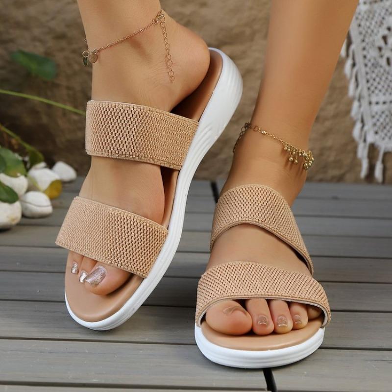 Women's 2026 New Double Strap Knit Platform Slides Sandals Breathable Comfortable Casual Summer Shoes
