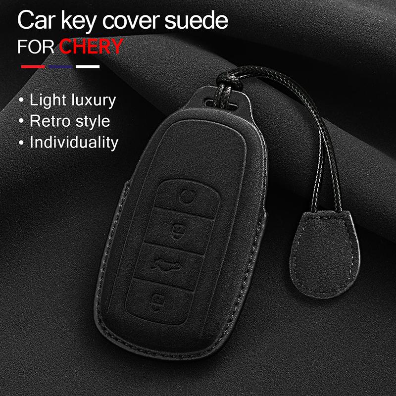Suede Faux Leather Car Key Case Cover For Chery Tiggo 3 4 5 7 Pro 8Pro Max Mvm X22 Dr3 Fora Fulwin T11 A1 A3