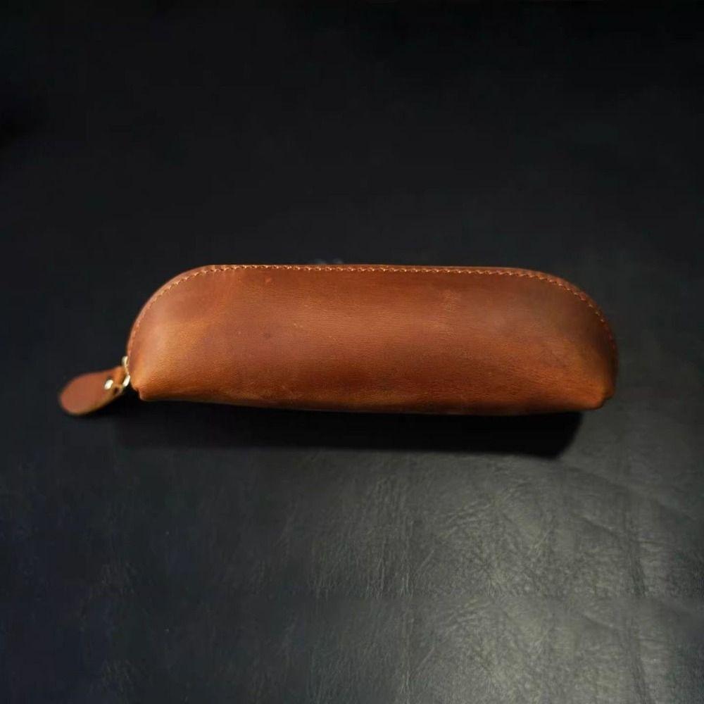 Multifunctional Leather Pencil Pouch Zipper Closure Pencil Case High Quality Stationery Bag  Gift