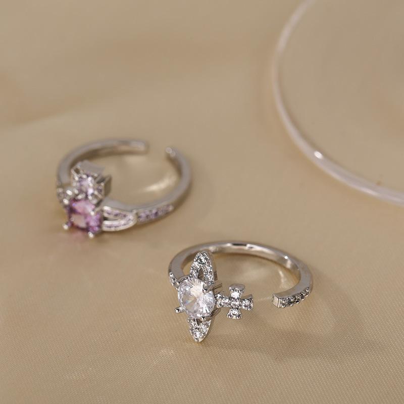 Planet Saturn Open Ring Female Full Diamond Zircon Niche Design A Cold Wind Index Finger Ring