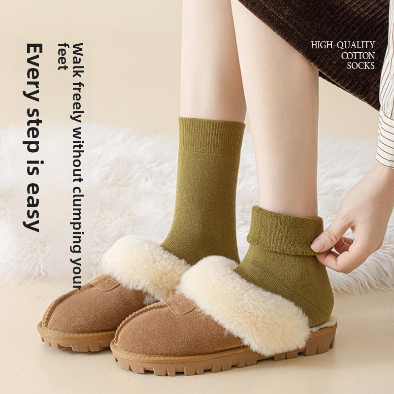 5 Pairs of Girls Autumn and Winter Warm Anti Pilling Boneless Pure Cotton Simple Thick Wool Ring Tube Socks