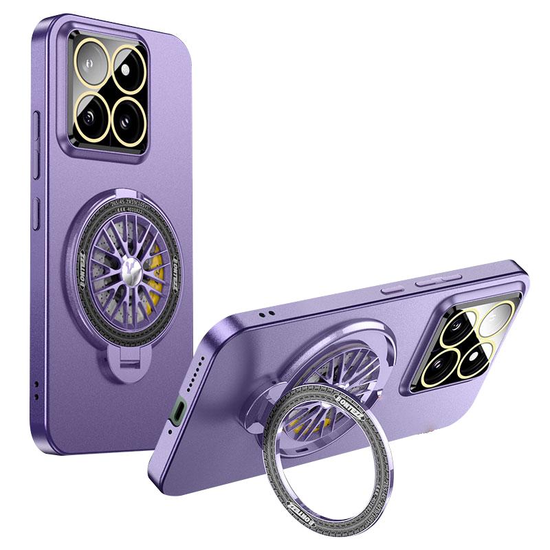 

VOERO Защитный чехол для телефона Xiaomi 14 Вращающаяся подставка-гироскоп Чехол из ПК с защитной пленкой для объектива Purple