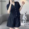 ZANZEA Women Short Sleeve Blouse and Shorts Summer Two Piece Suit Sets