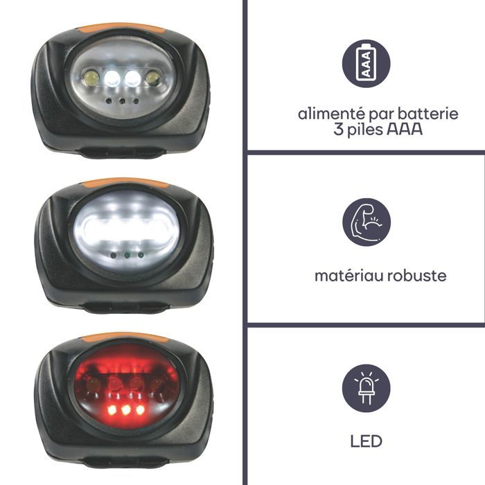 2-in-1 Stirnlampe mit 4 weißen und 3 roten LEDs