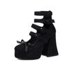 Single Shoes Wind Lace High Heels Sweet Cool Mary Jane Women'S Shoes Buckle Goth Bow Thick Waterproof Table
