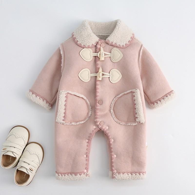 Baby Girls Winter Warm Thickened Cotton-Lined Long Sleeve Romper With Snap Soft Princess Style 1-3 Years