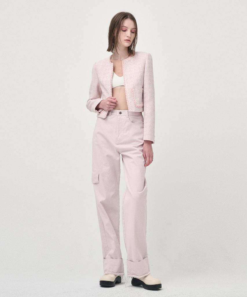Etmont Pocket Denim Turn Up Pants, Pink