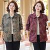 Plus Size Spring & Autumn Printed Lapel Jacket for Middle-Aged Women: Loose, Slimming, Fashionable & Versatile Mom's Casual Top