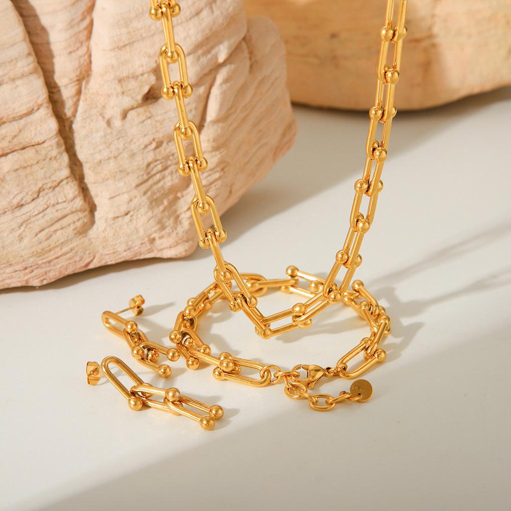 Fashion Fine 14inch U-shaped Horseshoe Buckle Stainless Steel Non-fading Link Chains for Women