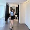 2026 Summer Women's Color Block Embroidery Knit Slimming Round Neck Short Sleeve T-Shirt