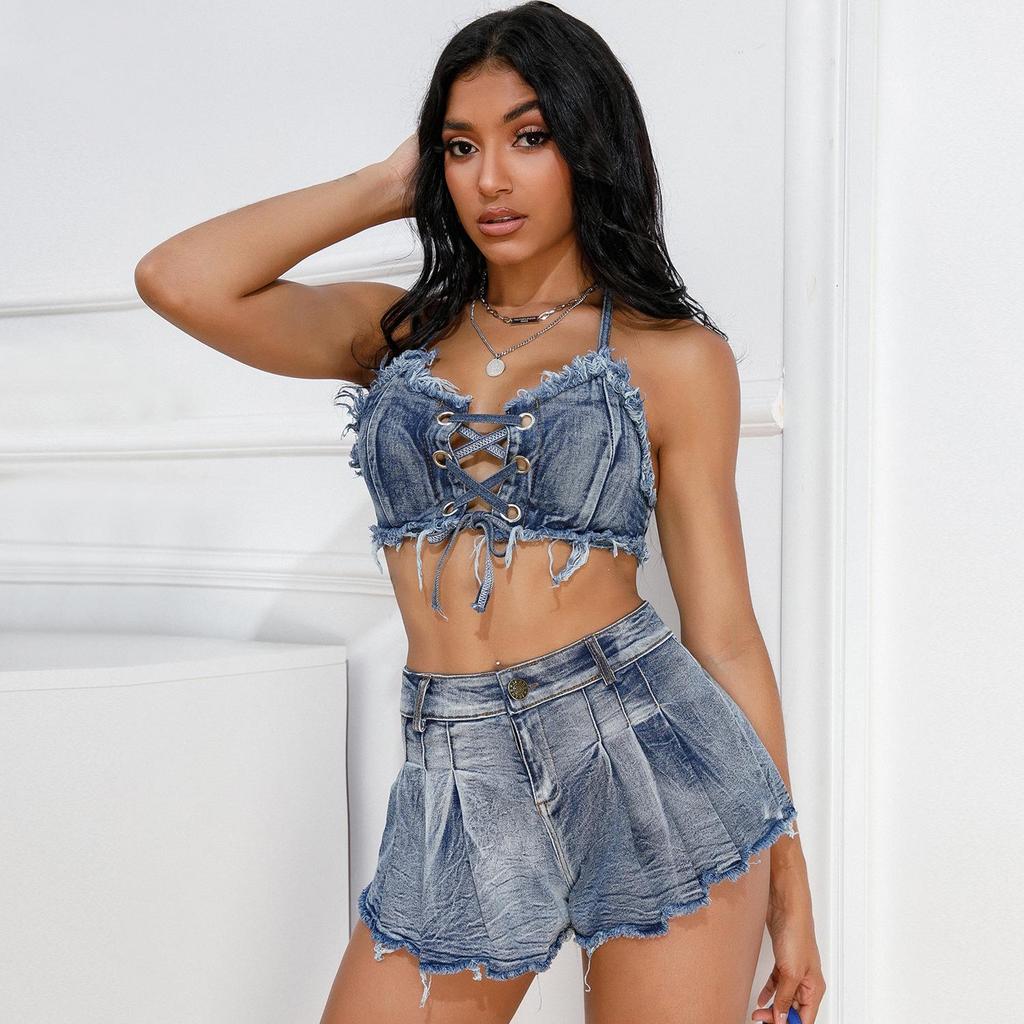 European & American Style High-Waisted Fluffy Mini Denim Skirt & Sexy Super Short Shorts for Women