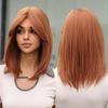 Orange Brown Medium Straight Bob Synthetic Wigs Short Hair with Bangs for Black Women Cosplay Lolita Layered Wig Heat Resistant