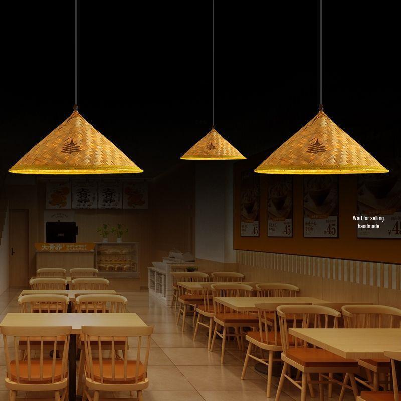 Bamboo Weaving Straw Hat Chandelier - Southeast Asian Wabi-Sabi Style Rattan Lampshade for Farmhouse Decor.