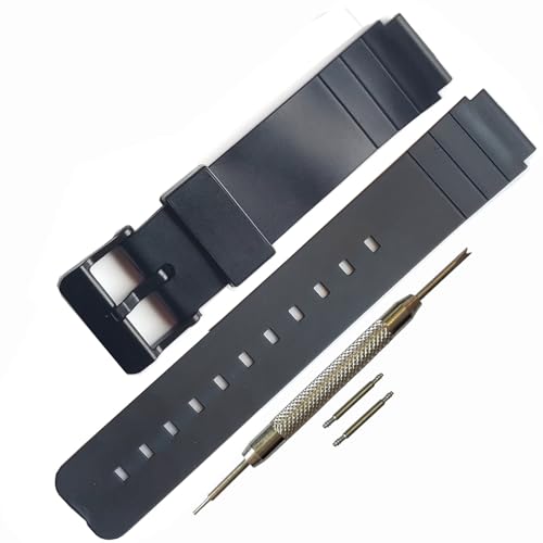 Compatible avec la montre MQ-24 avec bracelet en silicone étanche de 16 mm et boucle en métal noir noir