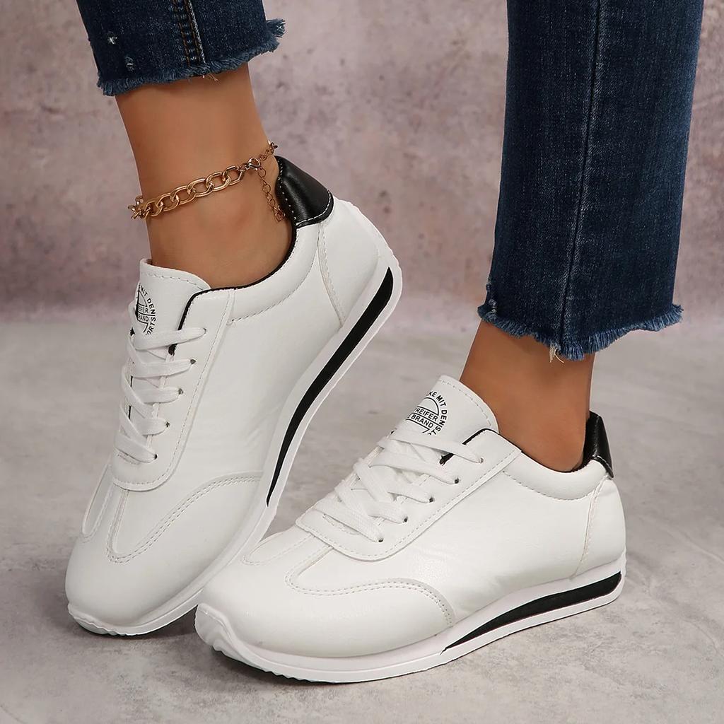 Large Size Women's Fall  Of The Season Fashion Contrast Color Leather Surface AG Shoes Casual Sports Shoes with Lace Des