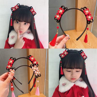 Girls Cartoon Headbands Braid Hair Band Tassel Hair Clip National Style Plush Headwear Hair Accessories For Kids Dress Up