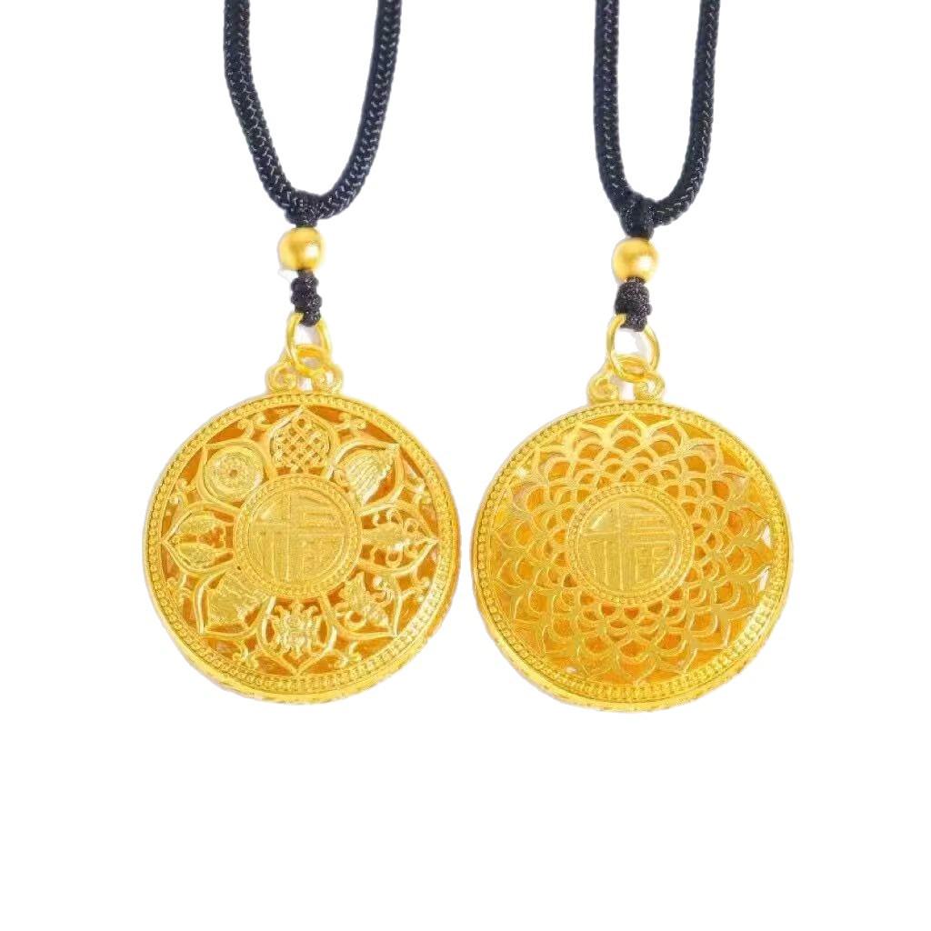 Französischer Antiker Sandgoldener Kompass mit Fu-Zeichen-Design - Trendig, luxuriös und einzigartig.