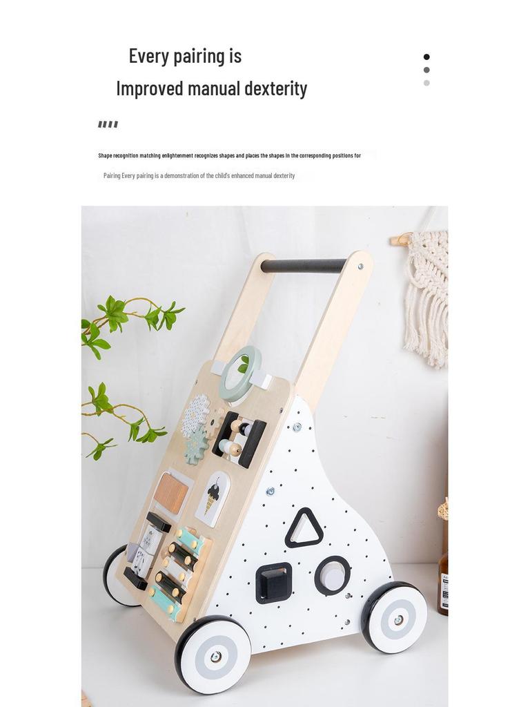 Multifunctional Wooden Toddler Walker & Shape Sorter (0-2 Years) - Anti-Rollover Design