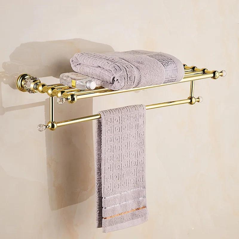 Luxus Kristall Badezimmerzubehör Set Gold Poliertes Badezimmer-Beschläge Set Wandmontiertes Badezimmer-Produkte Korbregal