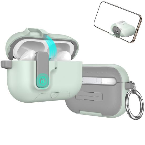 Earbud Protective Case for AirPods Pro 3 Charging Case Portable Shockproof Wireless Earphone Cover Protector Shell Skin with Lock Phone Holder