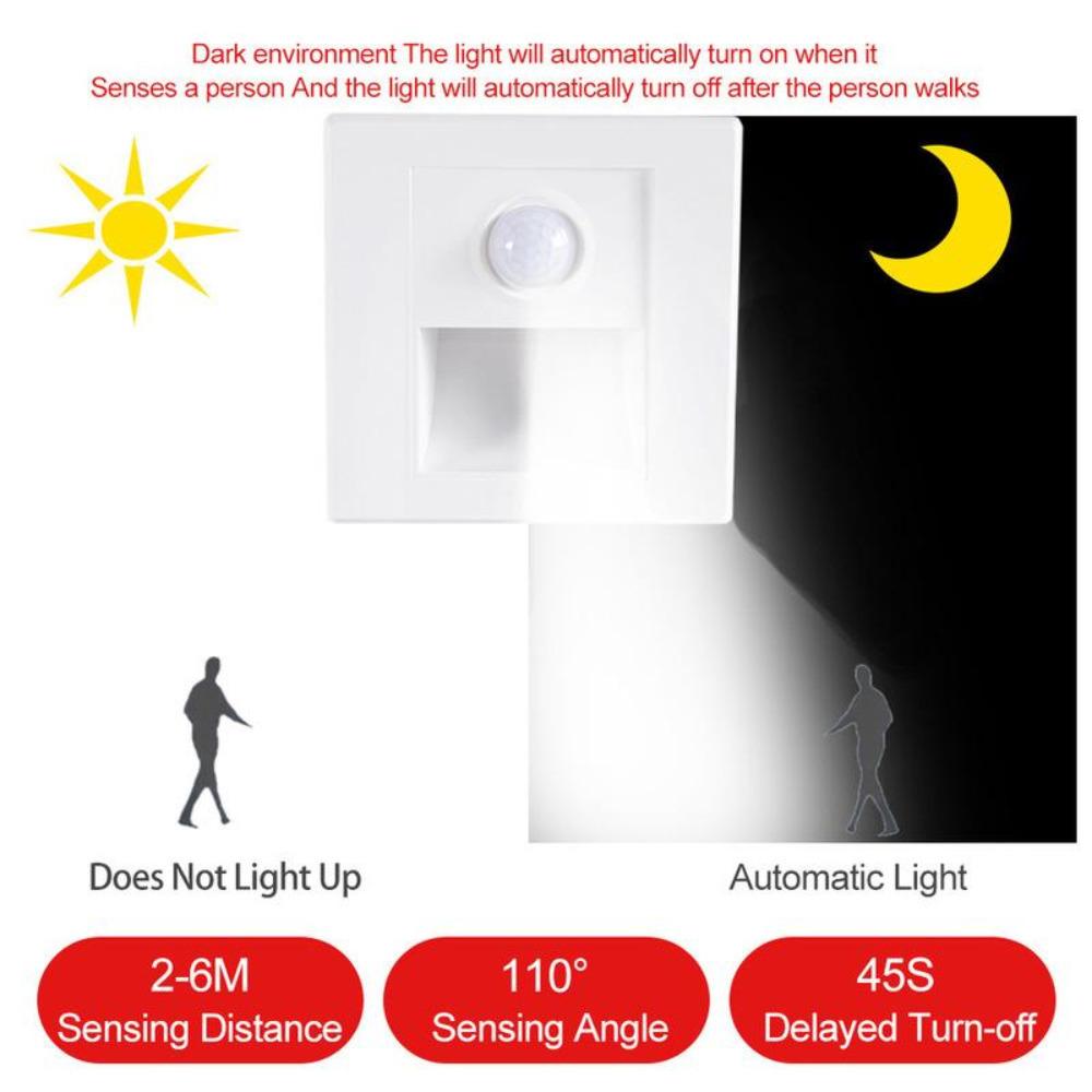 PIR Motion Sensor Wall Lamp Switch Human Body Sensor Footlights  180° Sensor Range for Porch Corridor Corner Stair Lamp