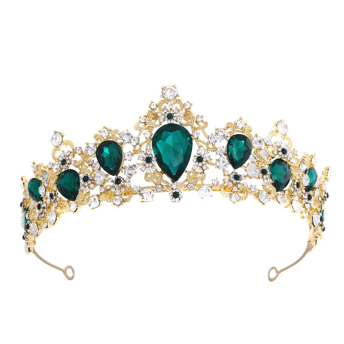 Bridal Luxury Crystal Alloy Gold Plated Hair Jewelry Baroque Earrings Necklace Tiara Set for Women