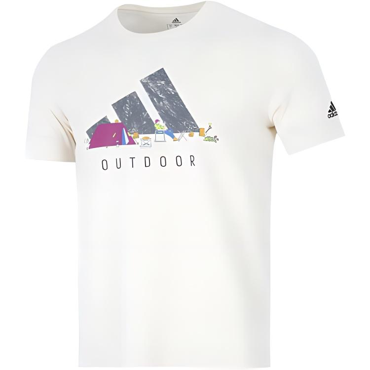 Adidas Ss Logo Gfx T Casual Crew Neck Short Sleeve Men Tops Off-White HE7358