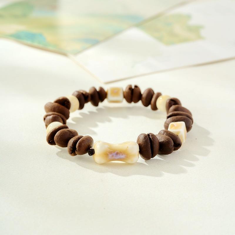 Coffee Bean Bracelet with Cat Claw Beads, Unique Design, High-End Feel, Elastic Bracelet for Couples, Best Friends, and Students